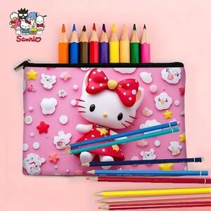 Hello Kitty 3D Floral & Stars Cute Makeup / Cosmetic Bag  Zipper / Lightweight
